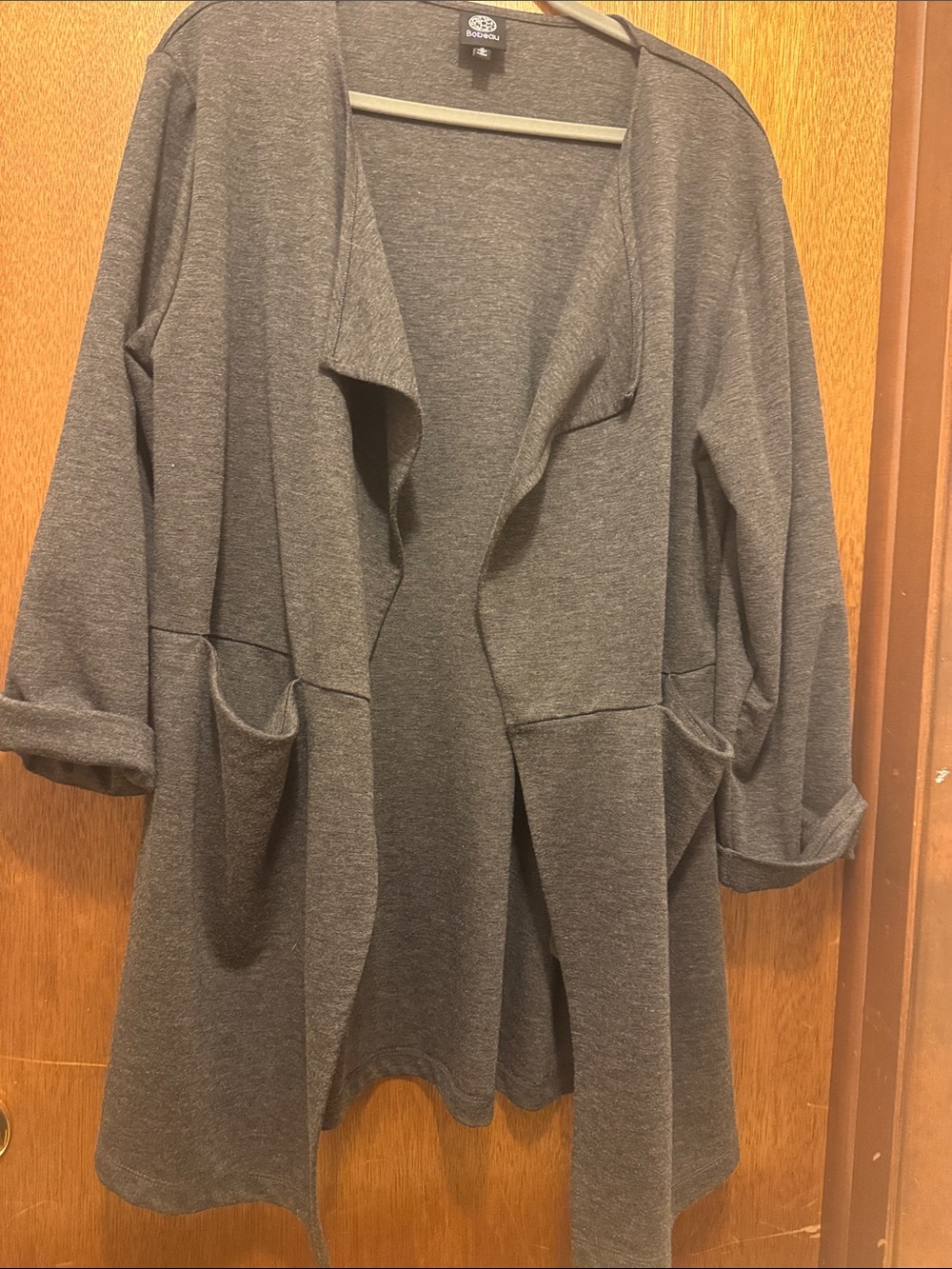 bobeau Gray Open-Front Draped Cardigan Jacket